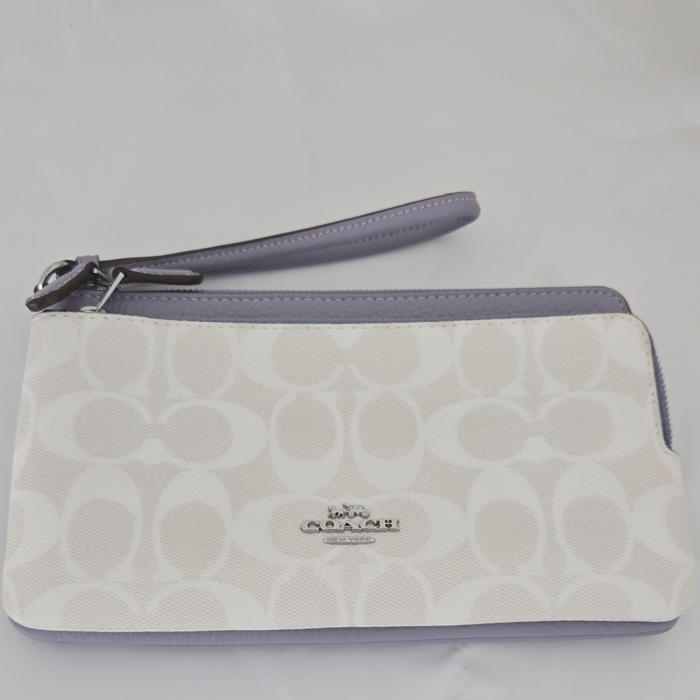 Coach White and Purple Clutch with Signature Monogram
